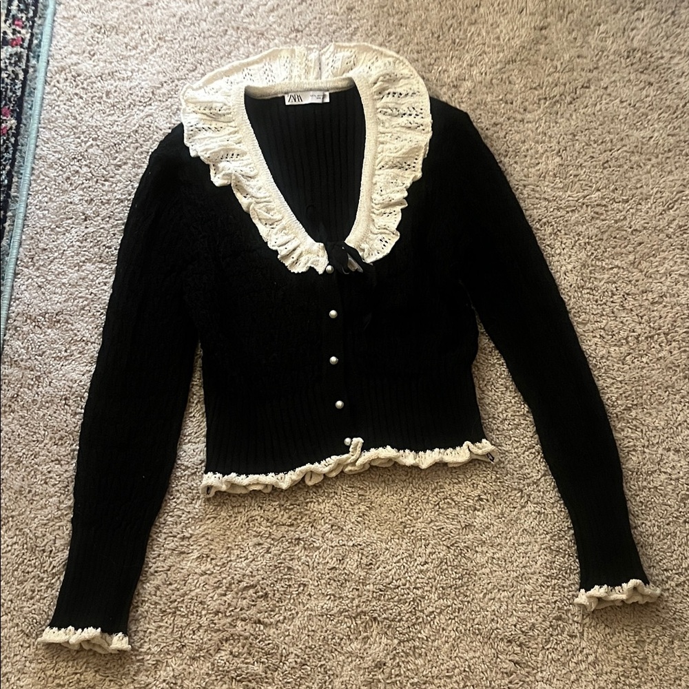 Zara Black Cardigan with cream Accents
